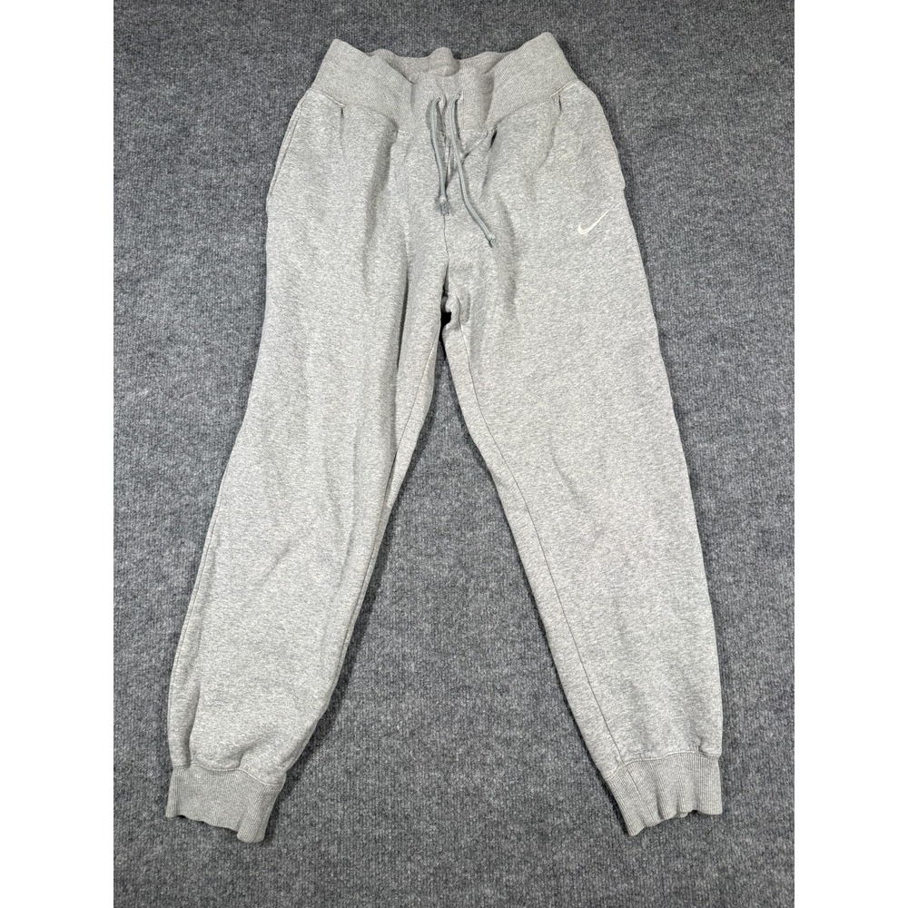 Nike Jogger Pants Mens Medium Gray Fleece Lined Cotton Swoosh Logo Drawstring